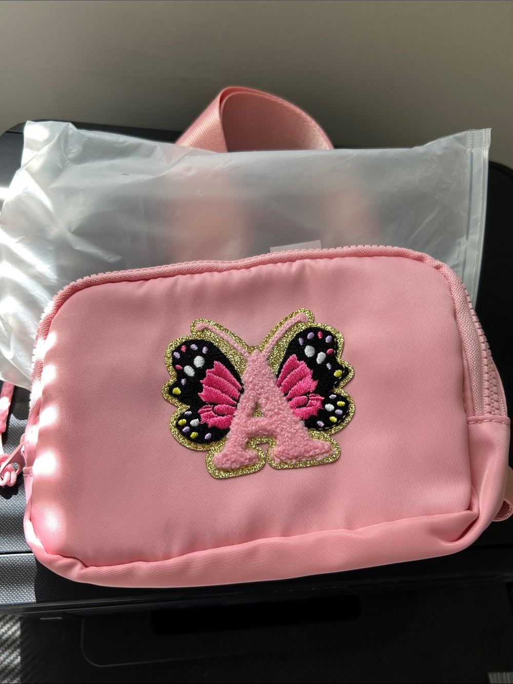 SHEIN Pink Kids Butterfly 'A' Crossbody Bag